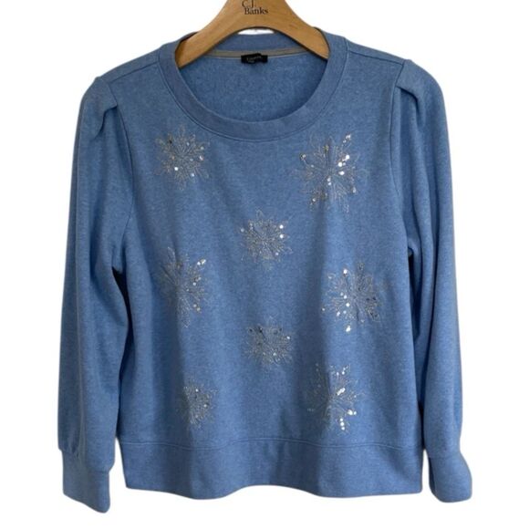 Talbots Sweaters - Talbots Women's Size XL Snowflake Fleece Pullover Soft Sweater Blue Silver